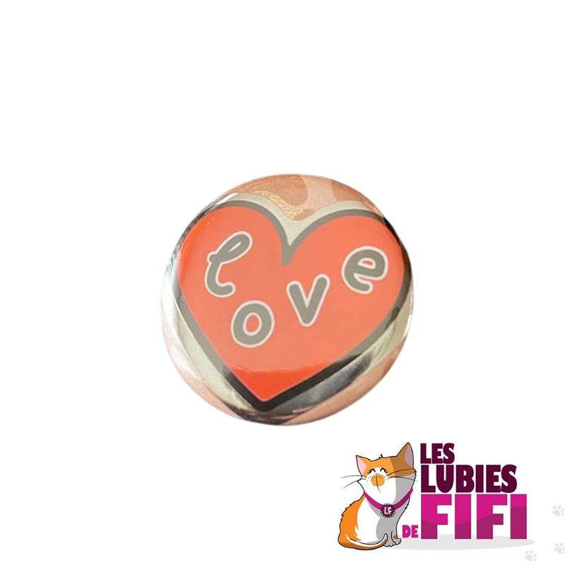 Badge Love étincelant marron et rouge